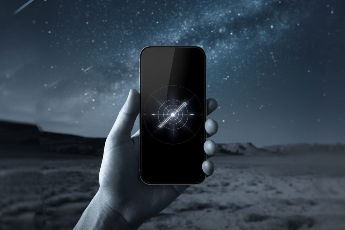Concept de smartphone Starlink Un smartphone concept affiche une connexion satellite sous un ciel étoilé