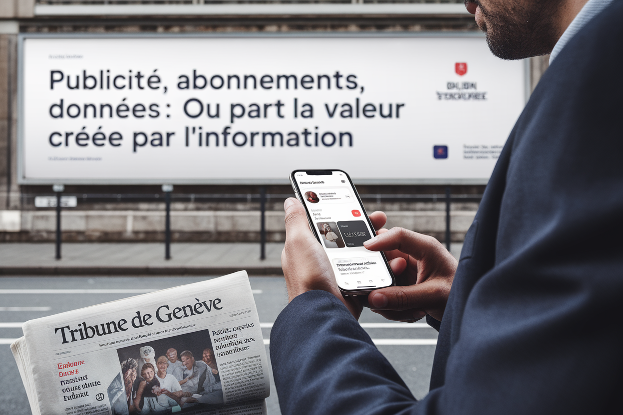 Médias cannibalisés par les GAFAM: pourquoi la dépendance aux plateformes fragilise l'information Publicité, abonnements, données: où part la valeur créée par l'information: L'éditorial de la Tribune de Genève met en cause une captation: les plateformes ne produisent pas l'information, mais elles peuvent capter une part importante de ce qu'elle génère, en revenus comme en - illustration