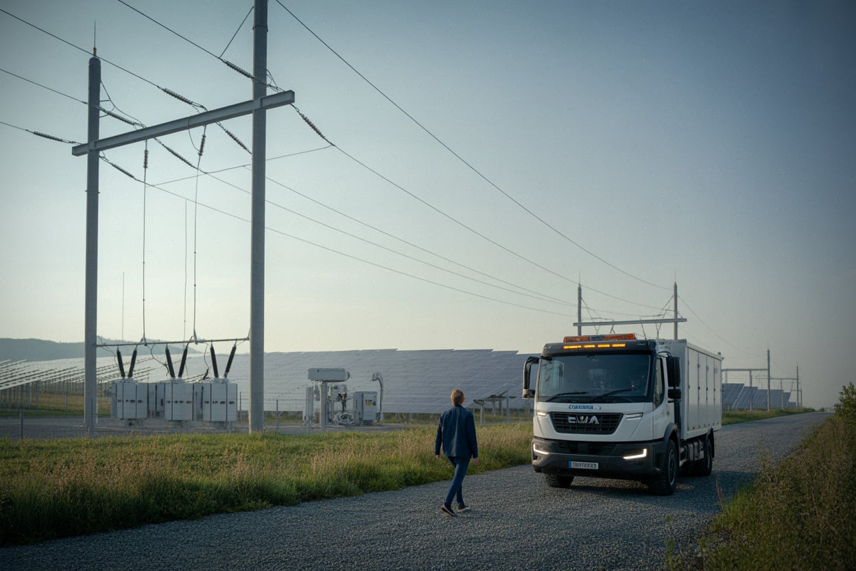 Lignes à très haute tension reliant un parc solaire au réseau