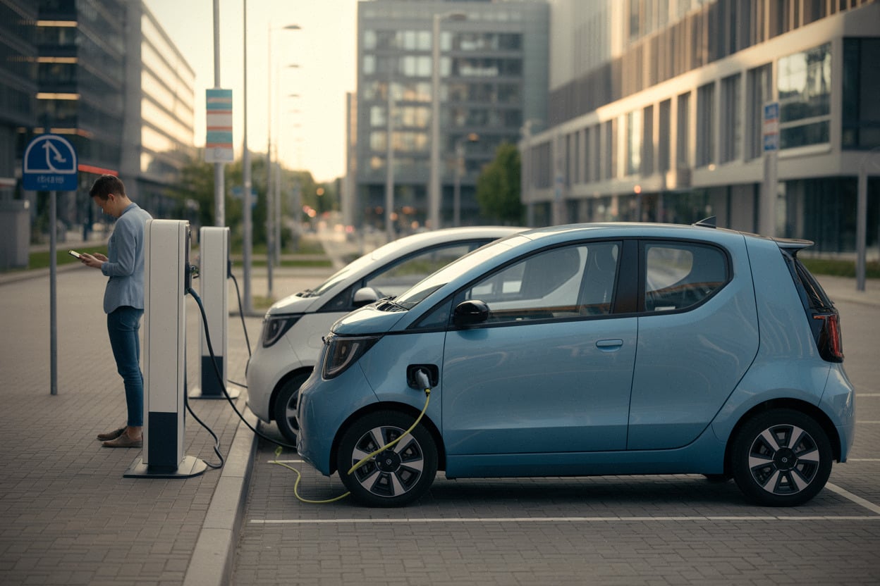 Recharge d’une citadine électrique candidate au leasing social en France