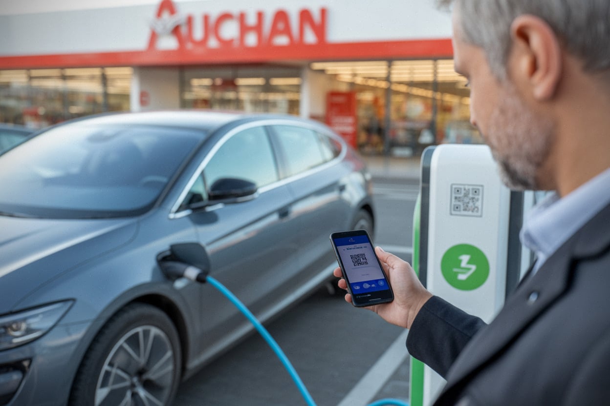 Recharge voiture électrique sur parking Auchan avec cashback via application partenaire