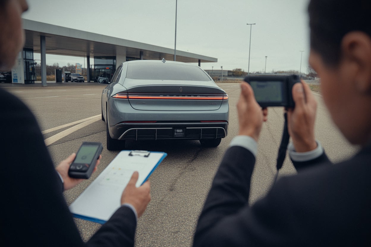 Essai d’autonomie d’une berline électrique premium sur aire d’autoroute