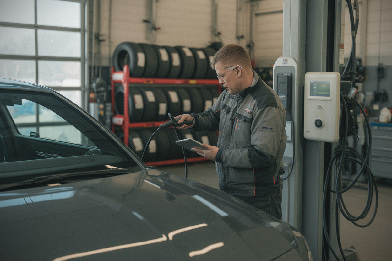 Atelier canadien, diagnostic haute tension sur voiture électrique, service après-vente.