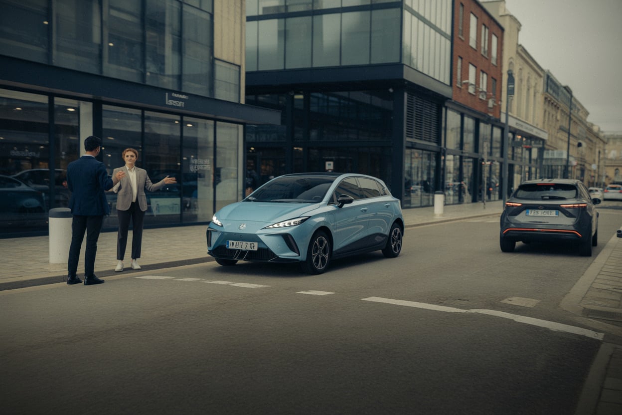 MG4 électrique devant une concession, comparaison de prix en France