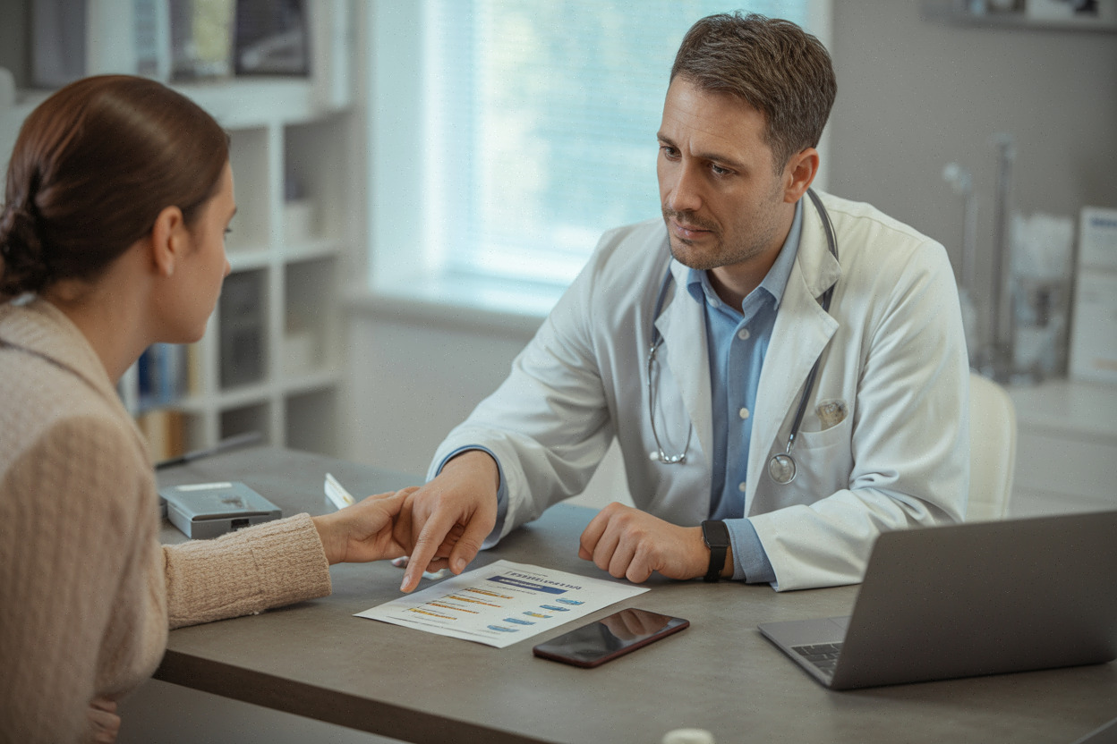 Médecin et patient vérifiant la posologie après une alerte ANSM