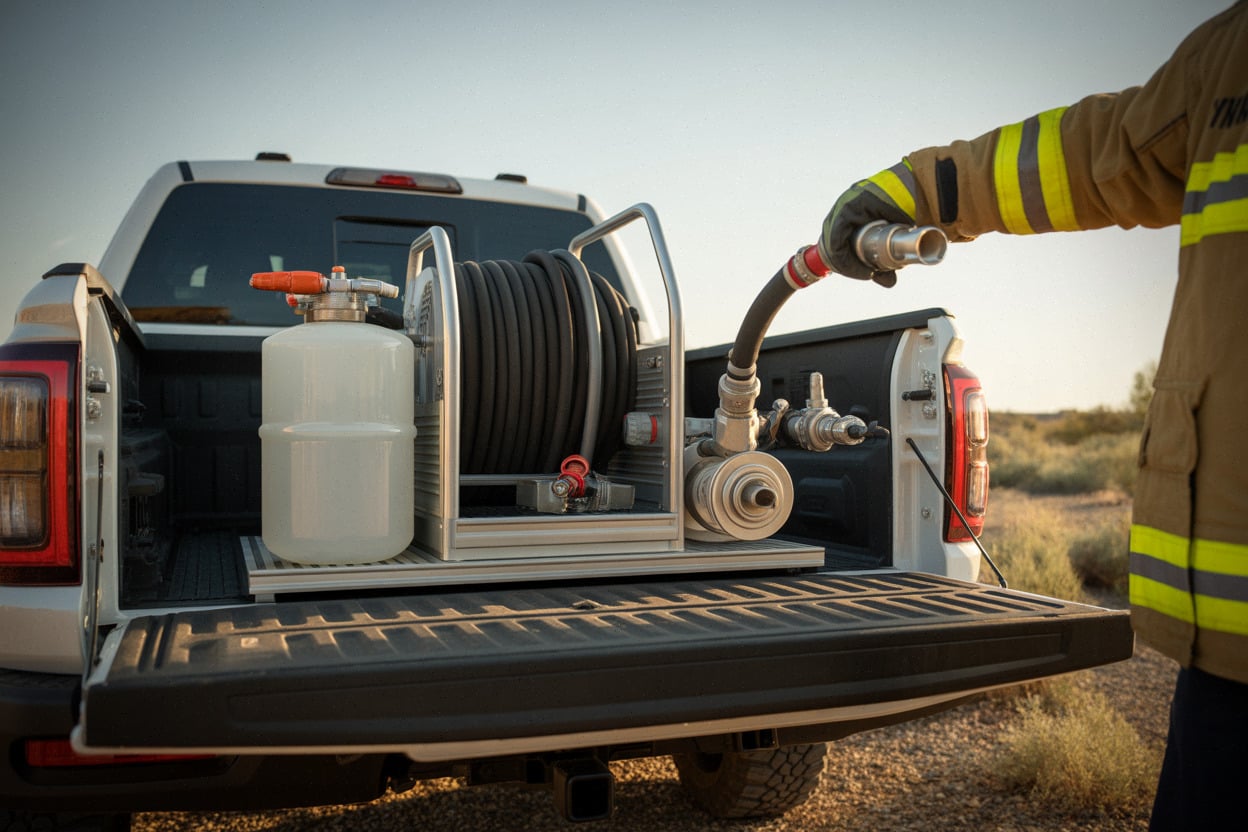 Aménagement du Ranger Super Duty avec cuve, pompe et tuyaux
