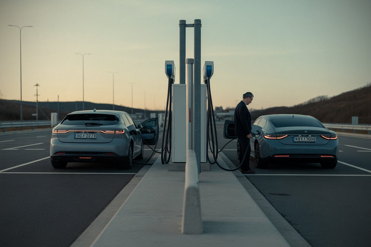 Station de recharge haute puissance avec armoires et stockage sur site