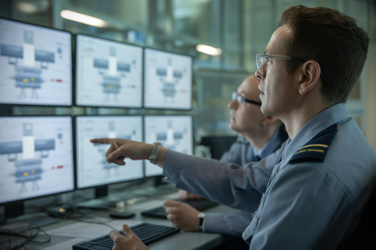Salle de contrôle nucléaire surveillant le niveau d’un générateur de vapeur