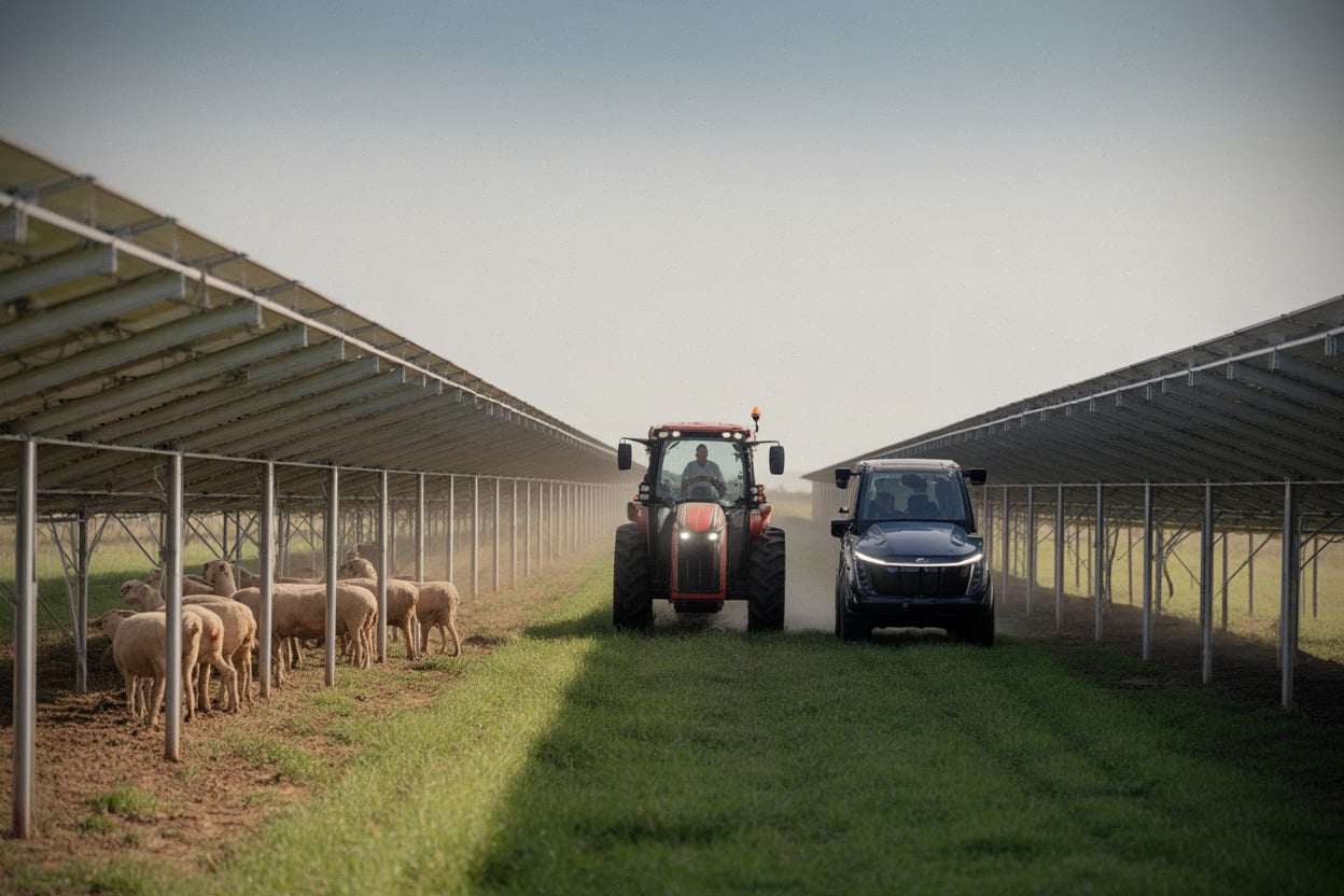 Agrivoltaïsme, panneaux surélevés et passage d’engins sur parcelle