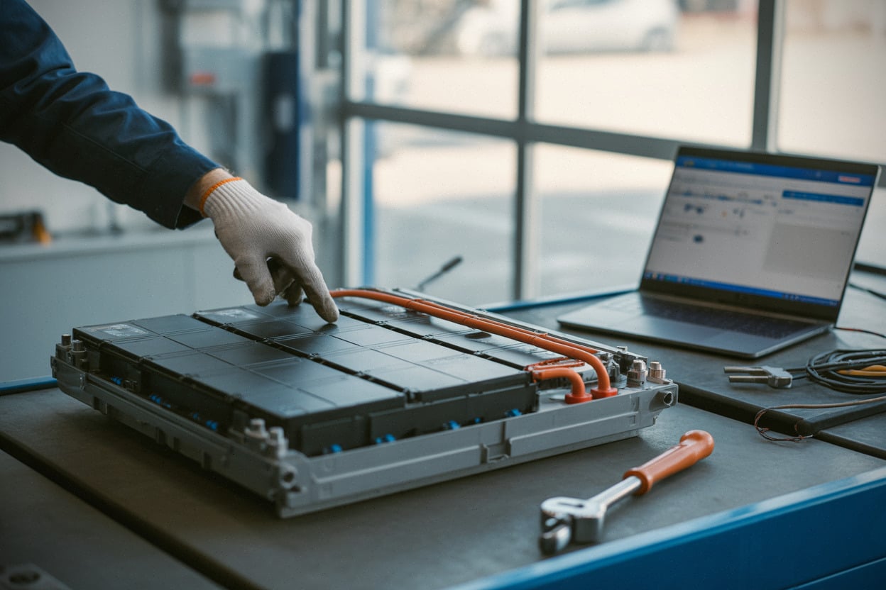 Inspection technique de la batterie Xiaomi SU7 en atelier moderne