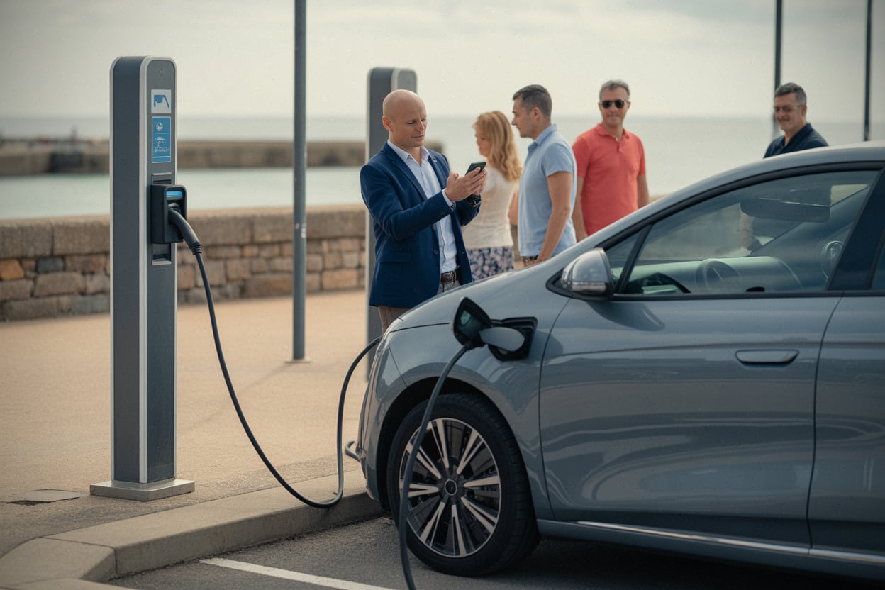 Recharge voiture électrique à Saint-Malo près du front de mer