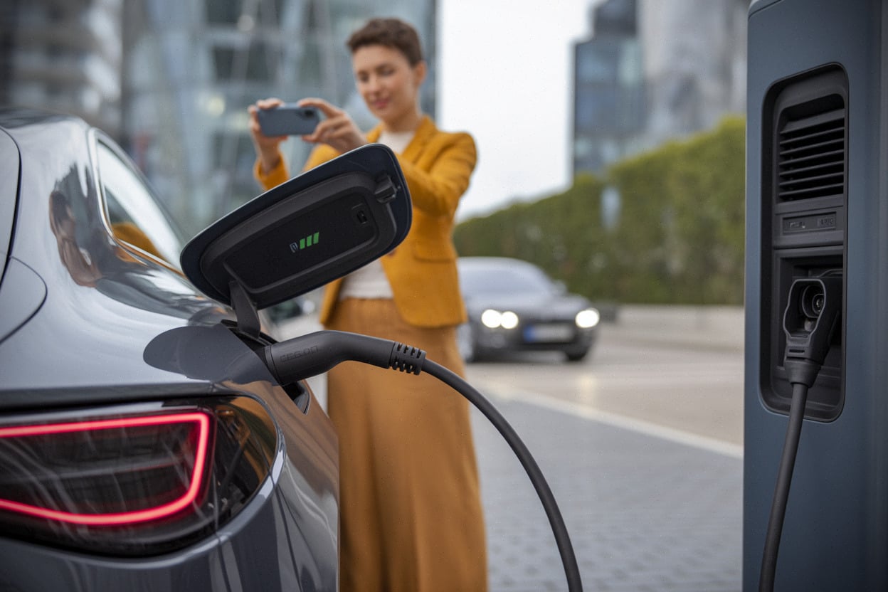 Démonstration de recharge ultra-rapide sur berline électrique premium