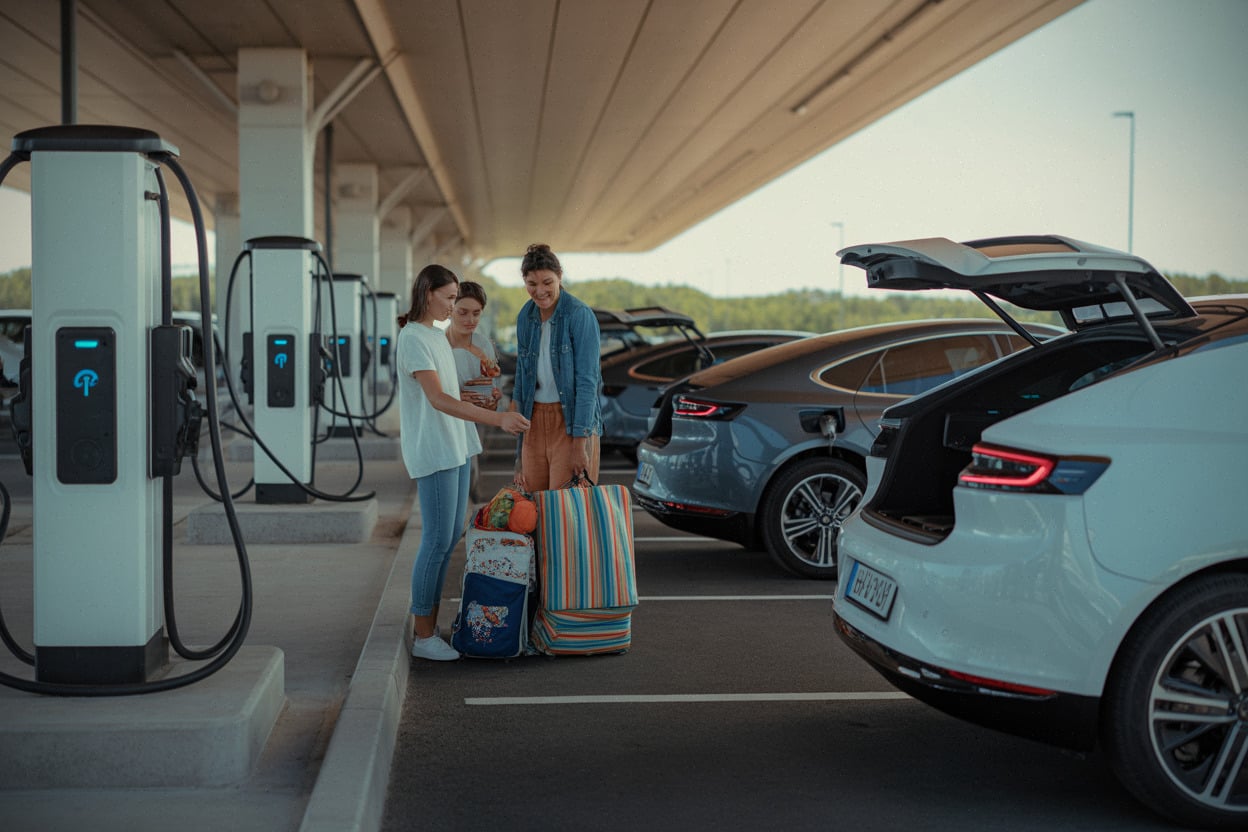 Aire du Val-de-Cher, voitures électriques en charge l’été