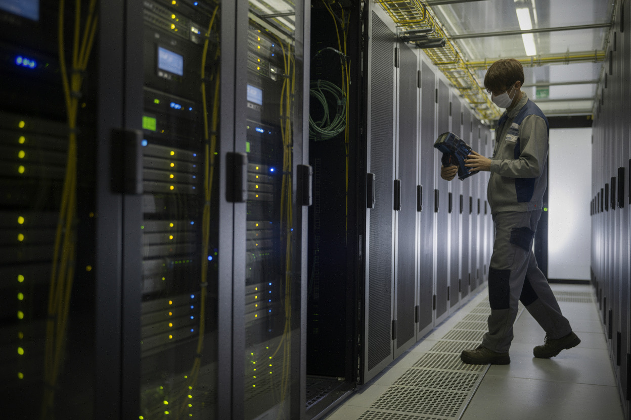 Technicien dans un data center irlandais lié à la demande d’électricité