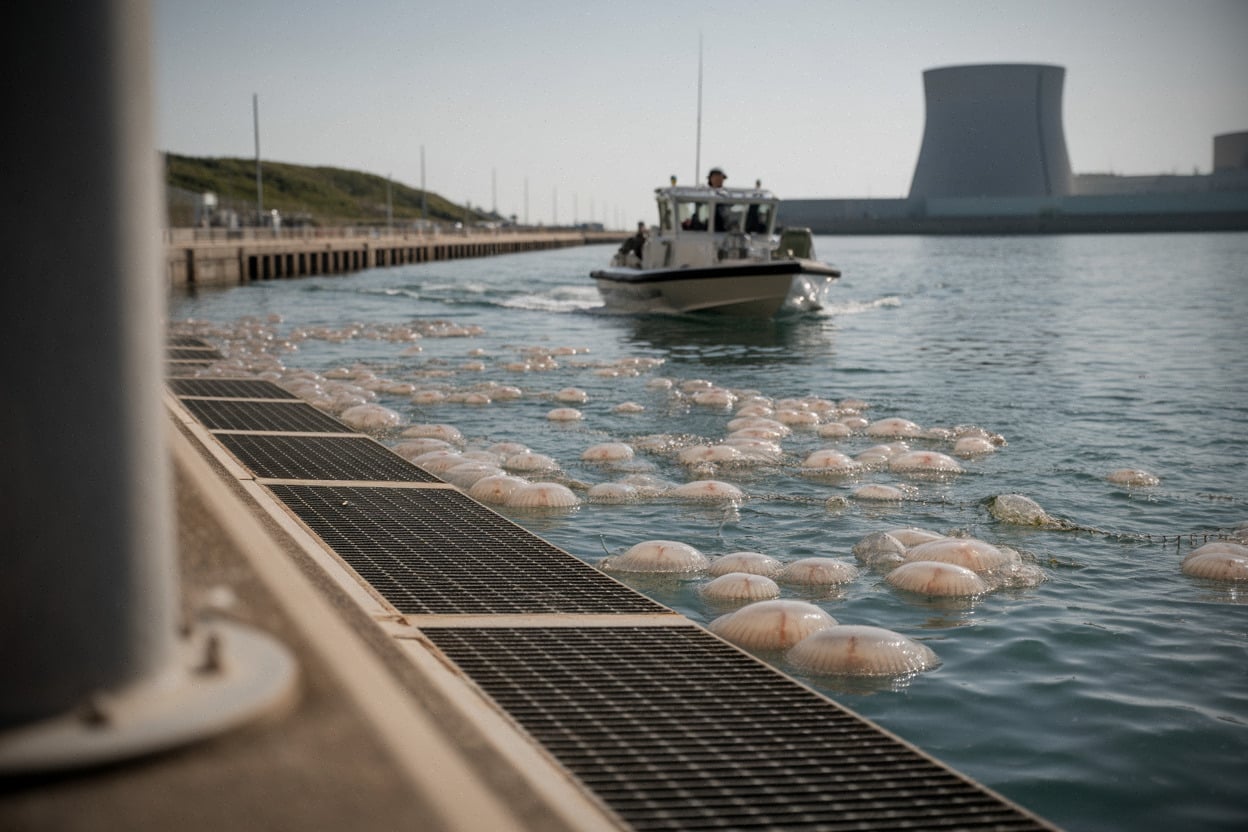 Méduses près des prises d’eau de la centrale de Gravelines