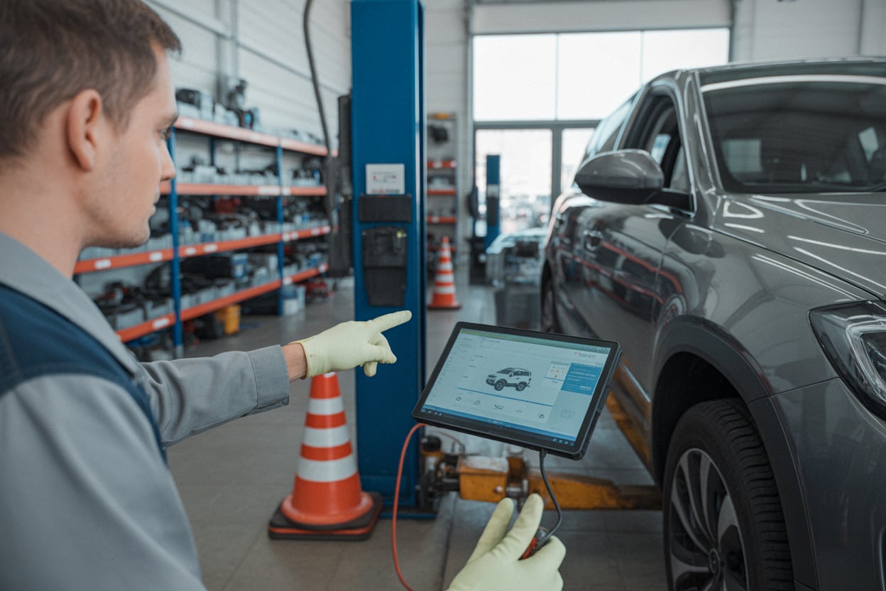 Atelier automobile en France, diagnostic d’un SUV chinois électrifié