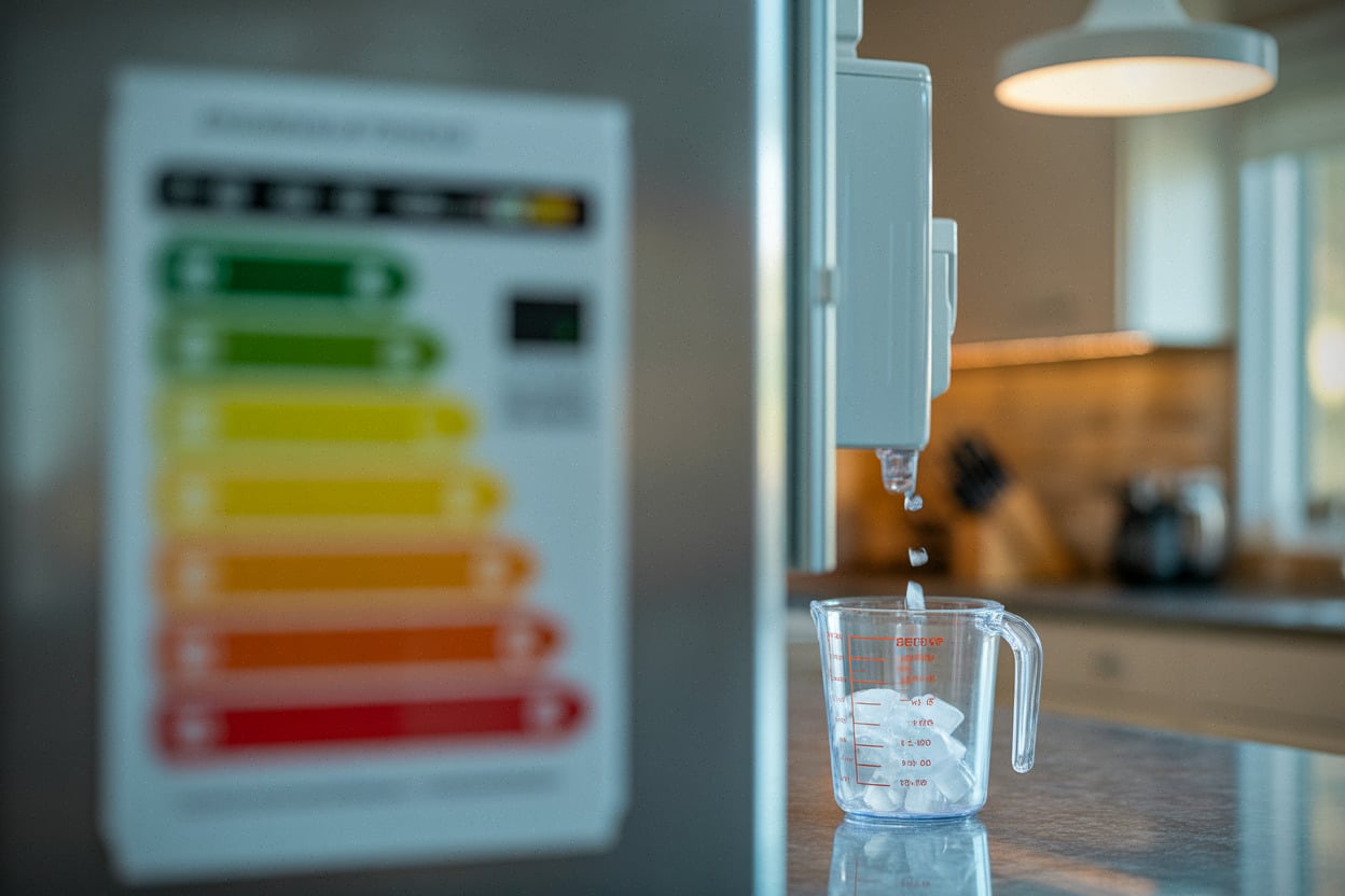 Distributeur de glaçons sur frigo américain et mesure de consommation