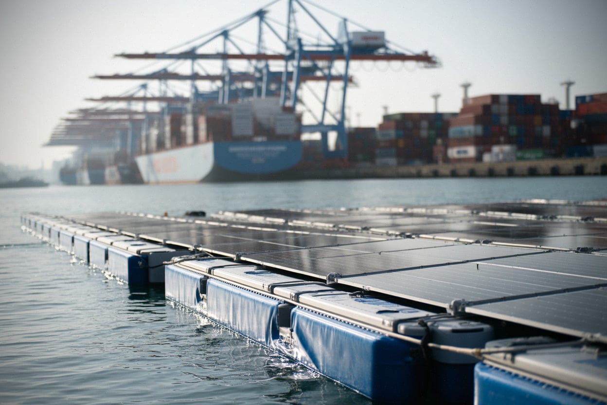 Panneaux solaires flottants près des terminaux de Tanger Med