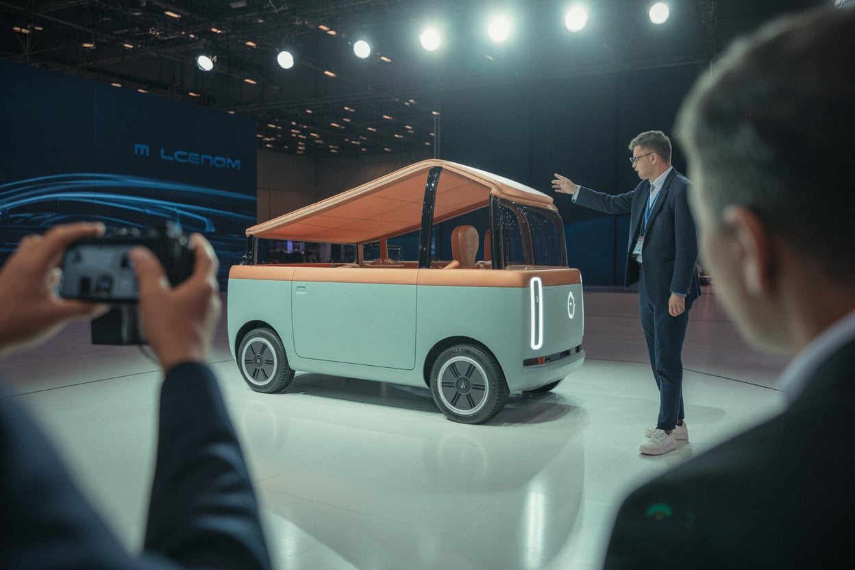 Concept 2CV néo-rétro au salon, détail de toit en toile