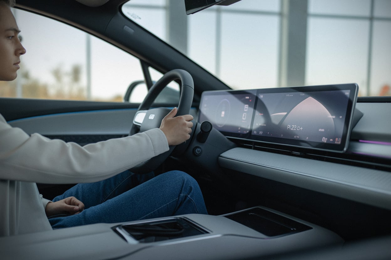 Habitacle numérique de la Xpeng P7+ avec grands écrans modernes
