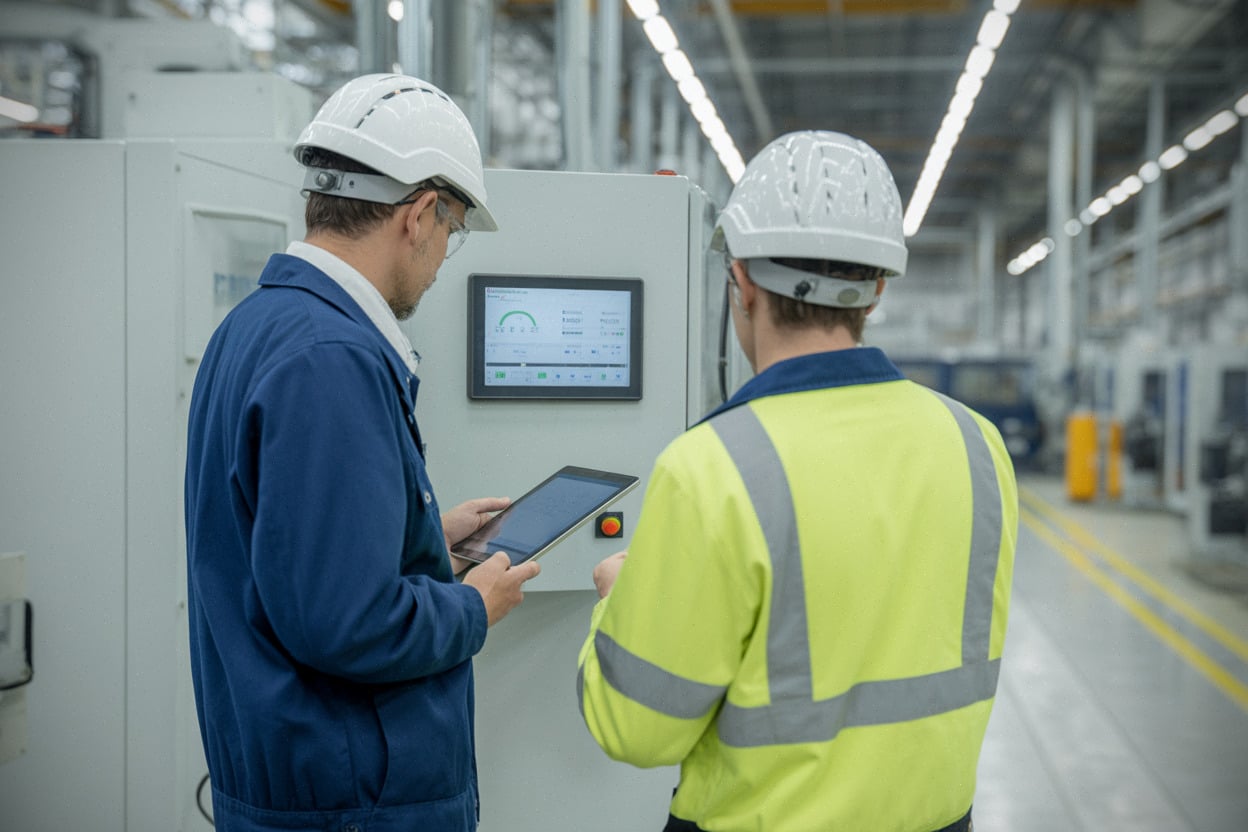 Usine électro-intensive, responsables analysant consommation et contrats d’énergie