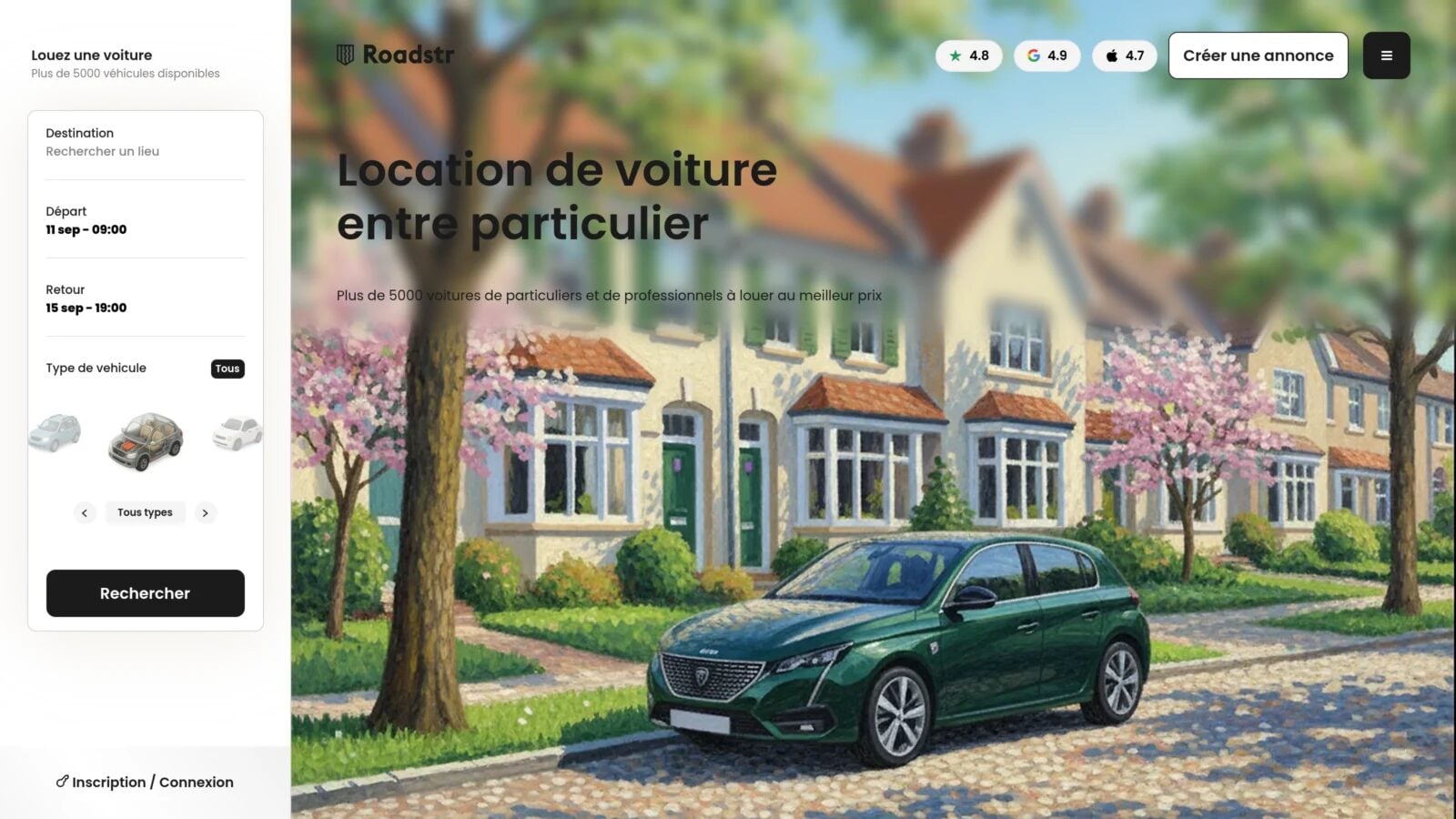 Roadstr plateforme de location de voiture entre particuliers